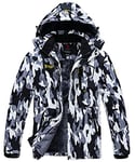 donhobo Men's Fleece Jacket Winter Waterproof Warm Ski Jackets Windproof Coat With Zip Pockets Hood(Camo,XXL)