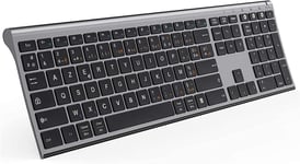 Clavier AZERTY Ultra-Mince et Rechargeable,Multi-dispositifs avec 3 Canaux Bluetooth,Compatible avec PC,Tablette,Téléphone Mobile,iPad sous Windows,iOS,Mac OS- Gris