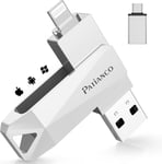 Cle USB pour iPhone,Apple MFI Certifié Cle USB Stockage 256Go USB 3.0 Transfert Grande Vitesse Clé USB Photostick pour Lightning,iPad,Type C-iPhone,Smartphone,PC(256Go,Argent)