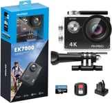 Ek7000 Caméra Sport 4K 30Fps 20Mp Wifi Avec Carte Mémoire Microsdxc 64 Go,Action Camera 4K Étanche Jusqu'À 30M Avec Stabilisation Grand Angle De 170° Télécommande 2.4G