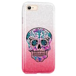 Coque Iphone 7 et 8 et SE 2020 paillettes rose tie mort mexicaine fluo