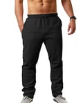 NANAMEEI Pantalon Lin Homme de Plage Pantalon Leger Ete Homme Décontractés Taille Elastique Casual Coton Yoga Pants Men Noir L