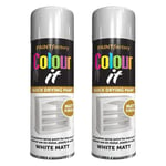 2X White Matt Spray Paint Aerosol Auto Car Lacquer Wood Metal 250ml