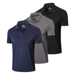 Gaiatiger 3 Pack Mens Polo Shirts Short Sleeve Quick Dry Lightweight Golf Casual Collared Tops Breathable Moisture Wicking Work Shirts（0427） Black Grey Navy-S