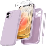 Coque Protection Caméra Pour Iphone 12 Avec 2 Pièces Verre Trempé, Housse De Protection Silicone Antichoc Doublure Microfibre Douce Ultra Fine Coque Iphone 12 6.1"" - Violette