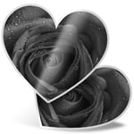 2 x Heart Stickers 15 cm - BW - Rose Macro Shot Water Droplets #37626