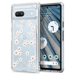 CYRILL by Spigen Cecile Case Compatible with Google Pixel 7a 5G (2023) Floral Pattern Clear Hard PC Back - White Daisy