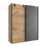 Armoire LISBURN style industriel 135 cm  portes coulissantes chêne poutre graphite