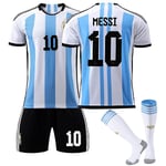 Argentina VM hemmatröja för herrar Messi #10 Fotbollströja T-shirt Shorts Kit Fotboll 3-delade set för barn Vuxna Adult L（175-180cm）