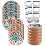 Purely Home Rio Medallion 24 Piece Melamine Dinnerware Set for 6 with Tumblers