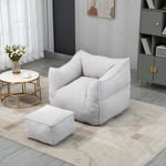 Fauteuil relax avec Repose-Pieds,Intérieur canapé fauteuil lounge en Lin,Pouf Boucle chaise capitonné en mousse à mémoire,91x83x66cm,Gris - Yoleo