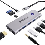 Hub Usb C,9-1 Usb C Hub,Adaptateur Macbook Air Avec Hdmi 4K@60Hz,100W Pd,Lecteur De Cartes Sd/Tf,Port De Données Usb 3.0/C Et Port Audio Pour Dell,Lenovo,Hp Laptops(Silver)