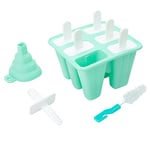 CUQOO Silicone 6 Cavity Popsicle Ice Lolly Mould in Green – Easy to Remove Reusable Ice Cream Mould for Kids Adults | BPA Free Easy Release Ice Lolly Maker | Mess Frozen Treats Dishwasher Safe