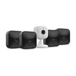 Blink Outdoor with two-year battery life | 4-Camera System (Black) + Blink Mini 2 (White) | HD Smart Security camera, motion detection, Alexa enabled