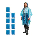 Relaxdays Lot de 10 ponchos de pluie jetables à capuche pour homme et femme Protection contre la pluie en polyéthylène Hauteur env. 95 cm Largeur env. 120 cm