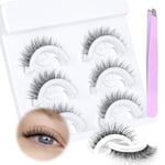 JIMIRE Self-Adhesive Eyelashes with Clear Band No Glue Needed Cat Eye Mink Lashes Fluffy 15MM Natural Look Like Lash Extensions Reusable Demi- Wispy Press On Lashes with Tweezers 3 Pairs Pack