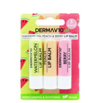 Pack of  Derma V10 Lip Balm Watermelon plus Peach plus Berry - Vegan Friendly