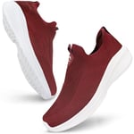 Giniros Hommes Femmes Chaussures Slip on Sneakers Chaussure sans Lacets de Course Baskets Fitness Running Chaussures de Respirante Chaussures de Tennis - Confortables et Légères, Rouge 45EU