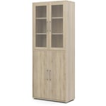 Ebuy24 - Prisme Armoire de bureau avec 2 portes en verre et 2 portes en bois finition chêne.