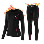 Ensemble de sous-Vêtements Thermiques Femme Fonctionnel Ensemble sous Vetement Ski Hiver Respirant Haut & Bas Maillot de Corps Manches Longues & Pantalon Chaud Rose 40