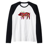 Plaid Buffalo Pig Christmas Pajamas Xmas Lights Family Women Raglan Baseball Tee