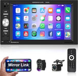 Autoradio 2 Din Avec Bluetooth Mains Libres Lien Miroir 6,2 Pouces Hd Écran Tactile Autoradio Avec Blurtooth Fm Radio 2 Usb/Sd/Aux Autoradio Avec Télécommande Commande Au Volant + Caméra De Recul