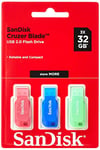 SanDisk 32GB Cruzer Blade USB Flash Drive , Blue/Pink/Green, 3count(Pack of 1)