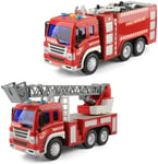 Fire Truck Toy, 2Pcs Fire Engine Toys, 1:16 Model Vehicle with Ladder, Friction