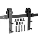 8Ft. 244cm Quincaillerie pour Porte Coulissante, Kit de Rail pour Porte Suspendue, Ensemble Complet Industriel avec Roulettes, Système de Porte