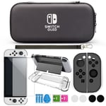 Kit Étui Pour Switch Oled, Ecran Verre Trempé Et Poignées Couvre Pouce, Etui Housse Pour Nintendo Switch Oled