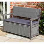 2 Seater Grey Hardwood Timber Framed Rattan Weave Garden Bench