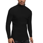 Men's Turtleneck Sweater Classic Long Sleeve Pullover, Rib Knit Polo Neck Jumper, Winter Christmas New Year Gift Roll Neck Slim Fit Tops-Black/XXL