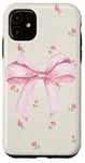 Coque pour iPhone 11 Gros nœud rose esthétique sur coquette beige floral vintage fille