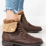 Bottines à lacets pour femme à talon plat et rond, marron foncé, 37 EU