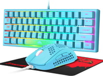 UK Layout Wired Peigne 62 Touches Clavier De Jeu RGB Rainbow Light Sculpture Laser 10 Chroma RGB 12000DPI Silent Respirant Honeycomb Shell Mouse + Tapis De Souris pour PC Gamer (Blue)