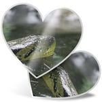 2 x Heart Stickers 10 cm - Green Anaconda Snake  #21648