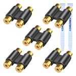 Lot de 5 coupleurs RCA femelle vers RCA femelle 2 canaux adaptateur audio vidéo type H pour haut-parleur,câble RCA,phono (5 pièces,double couplage RCA)