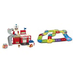 VTech Toot-Toot Drivers Fire Station, Car Playset Includes Fire Engine Toy Car, Vehicle Tracks & 148103 Toot-Toot Drivers Deluxe Car Track Set Baby Toy,