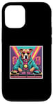 Coque pour iPhone 12/12 Pro Tourne-disque DJ musique chien mixage vinyles fête graphique