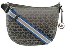 Michael Kors Grey Canvas Shoulder Bag Hobo Top Zip Logo Pattern Medium Bedford