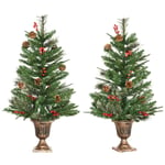 2 PCs 3 Ft Artificial Christmas Tree Pot Berry Pine Cone 110 Branches