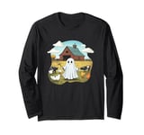 Funny Ghost Farmer Halloween Barnyard Farm Animal Cute Ghost Long Sleeve T-Shirt