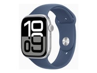 Apple Watch Series 10 (Gps + Cellular) - 46 Mm - Silveraluminium - Smart Klocka Med Sportband - Fluoroelastomer - Denim - Bandstorlek: S/M - 64 Gb - Lte, Wi-Fi 4, Uwb, Bluetooth - 4G - 35.3 G