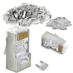 Waytex 37125 Connecteurs RJ45 Cat7 blindé Fiche RJ45 à Sertir pour Tout Câble Réseau, Lot de 100 Connecteurs