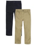 The Children's Place Boys' Stretch Pull on Chino Pants, Flax/New Navy 2-Pack, 5 (Pack of 2)