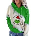 Merry Christmas Grinch Hoodie Huvtröja för kvinnor Xmas Funny Pullover Jumper Grön Monster Långärmad Toppar 3XL