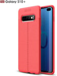 Galaxy S10 Plus Coque, Flexible Slim Case With Leather Texture Grip Pattern And Shock Absorption Tpu Cover For Samsung Galaxy S10 Plus Red