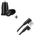 Pack Pour Ipad Mini 4 Lightning (Cable 90 Fast Charge + Mini Double Prise Allume Cigare) - Noir