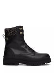 Tommy Hilfiger Leather Lace-Up Biker Boots, Black