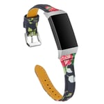 Fitbit Charge 3 klockarmband i äkta läder med blommönster - Röd Ros